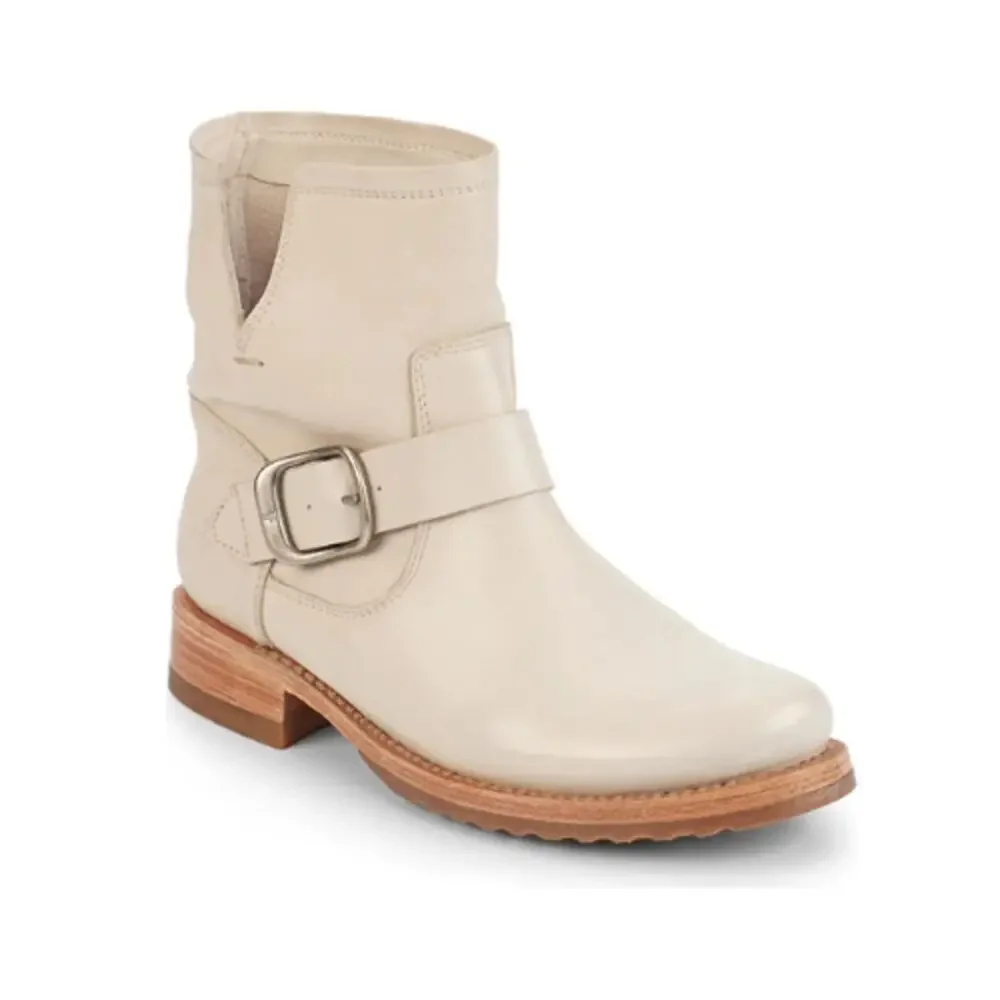 NEW FRYE Veronica Moto Boots Women’s Size 7 White Leather Buckle Booties $278 - Picture 1 of 7